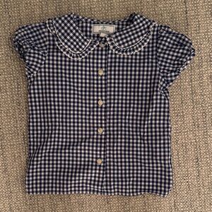 Classic Prep Blue and White Checkered Kids Button Down Shirt Peter Pan Collar